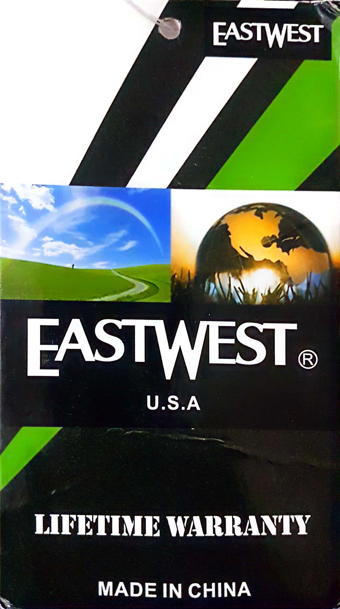 EastWest U.S.A product label with lifetime warranty and made in China details.