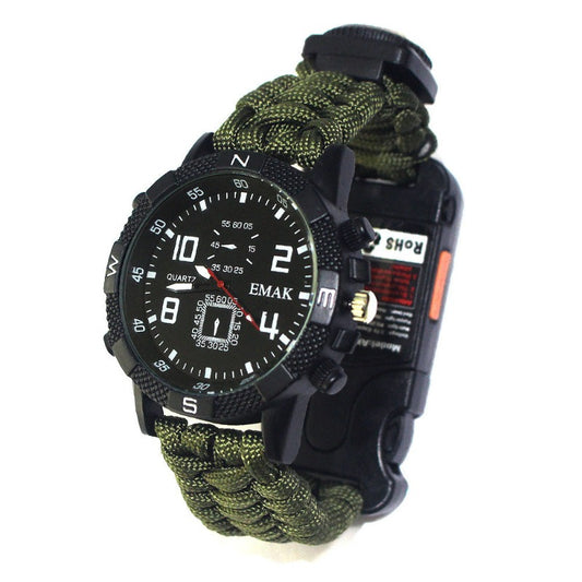 Survival Seven Core Umbrella Rope Woven Watch | AK17 Multi-Function Compass