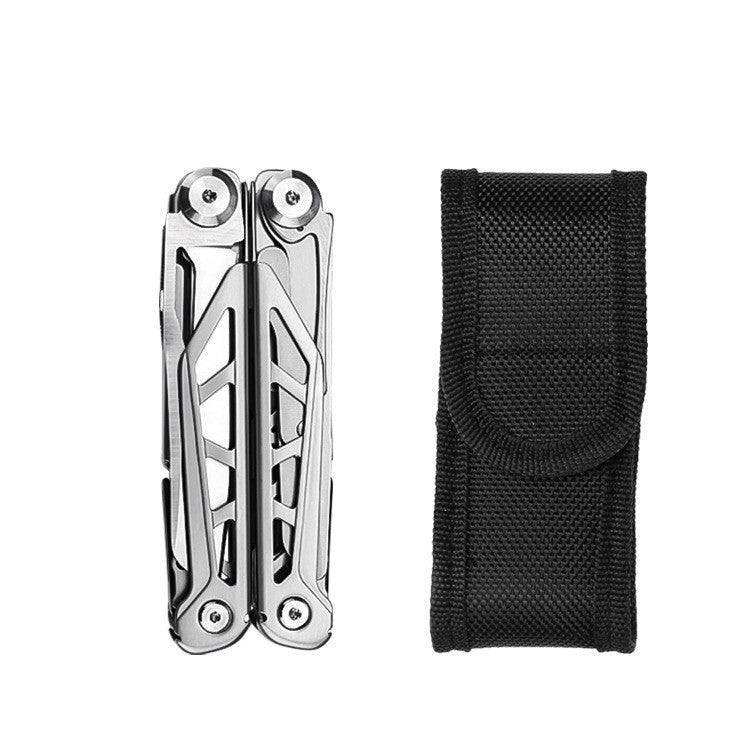 11-in-1 folding stainless steel multitool with black carrying case