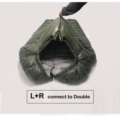 Goose Down Sleeping Bag with L+R Zipper, Connect to Double Feature, Kamperbox AM1500, Green Color, Compression Sack Included