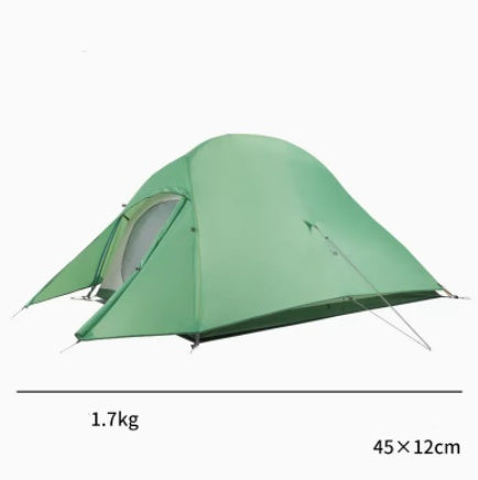 Portable Light Rain Proof Tent for 1 to 3 Persons, Green, Double Structure, Aluminum Alloy Support, 210T Polyester, 1.7kg, 45x12cm