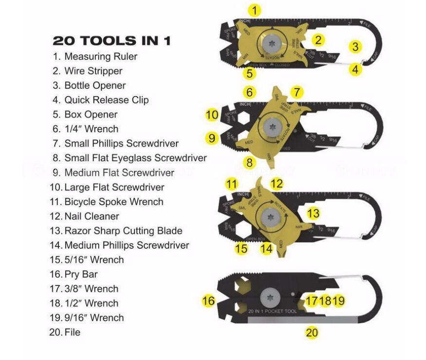 20-in-1 Multi-Function Keychain | Carabiner Tool