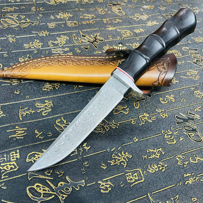 Mini Damascus Steel Knife | with Holster | HRC 58-60