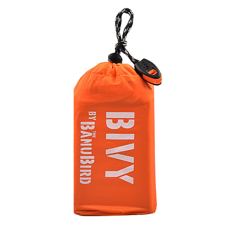 Ultra Light Emergency Tent in orange bivy bag with drawstring and clip