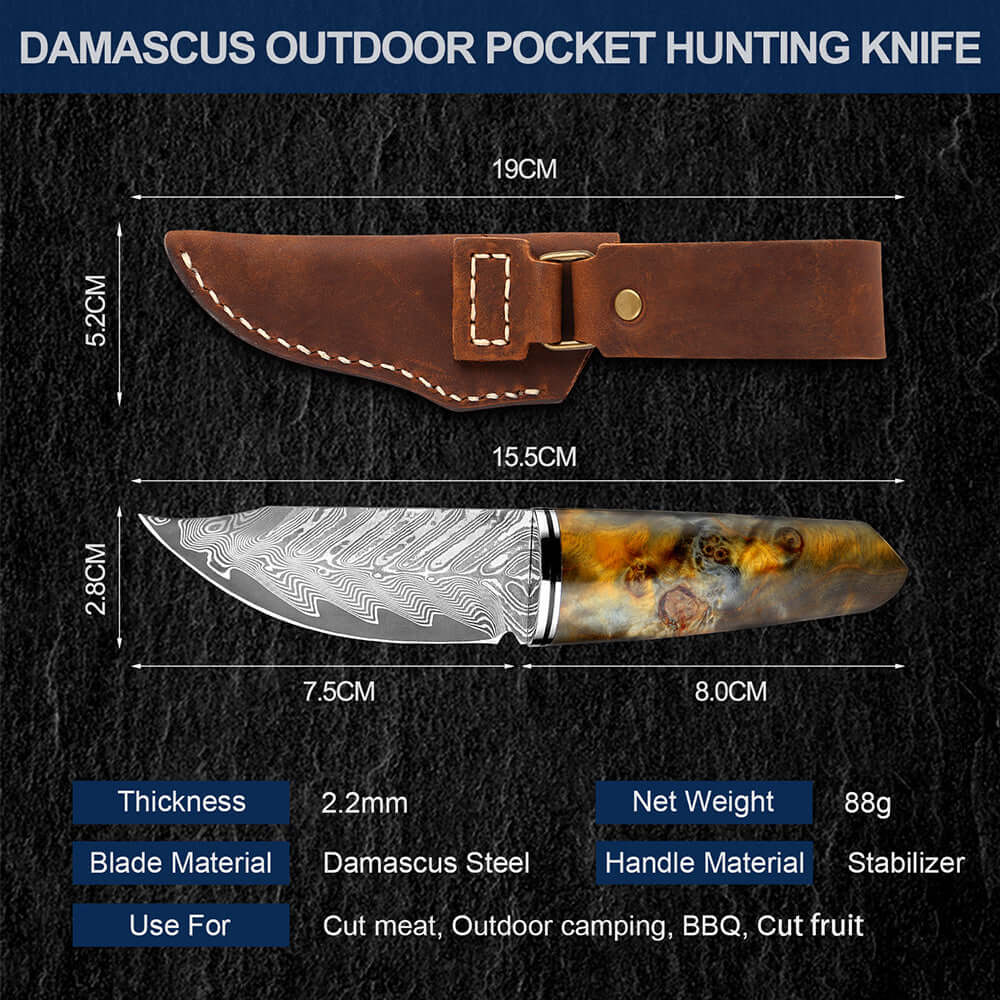 Damascus Fixed Blade Steel Knife | with Sheath