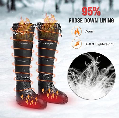 "Kamperbox down socks long, 95% goose down lining, warm and lightweight design for cold weather comfort"