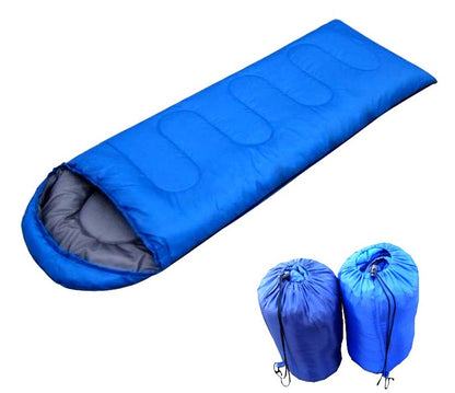 Light Portable Sleeping Bag in Blue with Waterproof Polyester Fabric and Hollow Cotton Filling, Adjustable Cap, and Two-Way Zipper