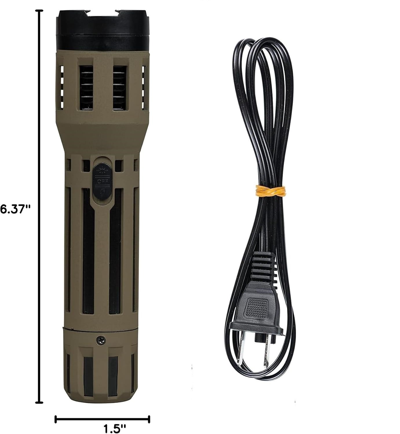 SABRE U.S.A stun gun torch with power cable, 6.37 inches tall, features a 1.820 µC charge for self-defense.