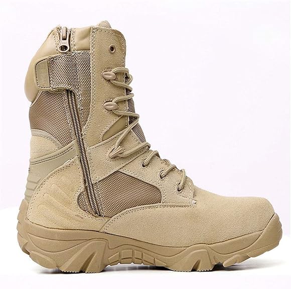 combat boots with zipper side view