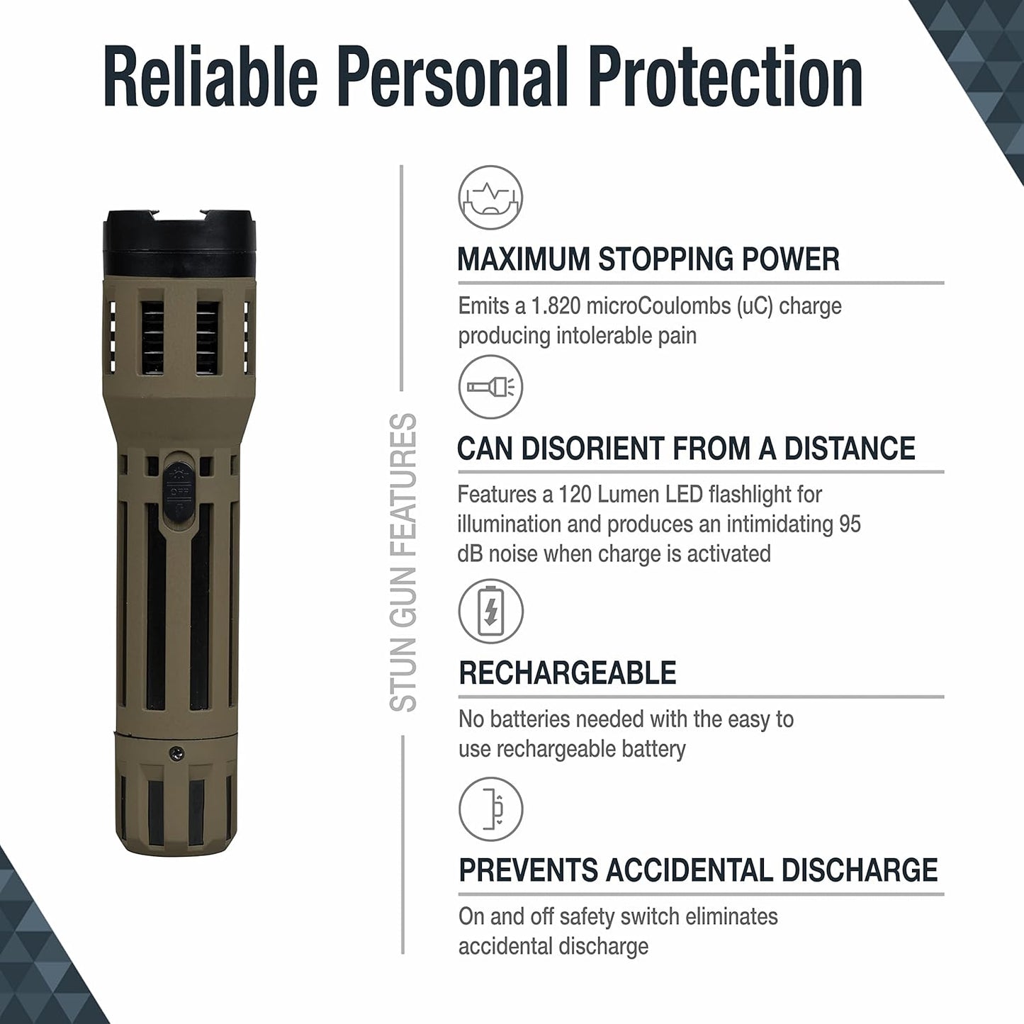 SABRE U.S.A Stun Gun Torch with 1.820 µC Charge and 120 Lumen Flashlight Features for Reliable Personal Protection