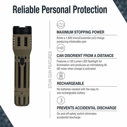 SABRE U.S.A Stun Gun Torch with 1.820 µC Charge and 120 Lumen Flashlight Features for Reliable Personal Protection