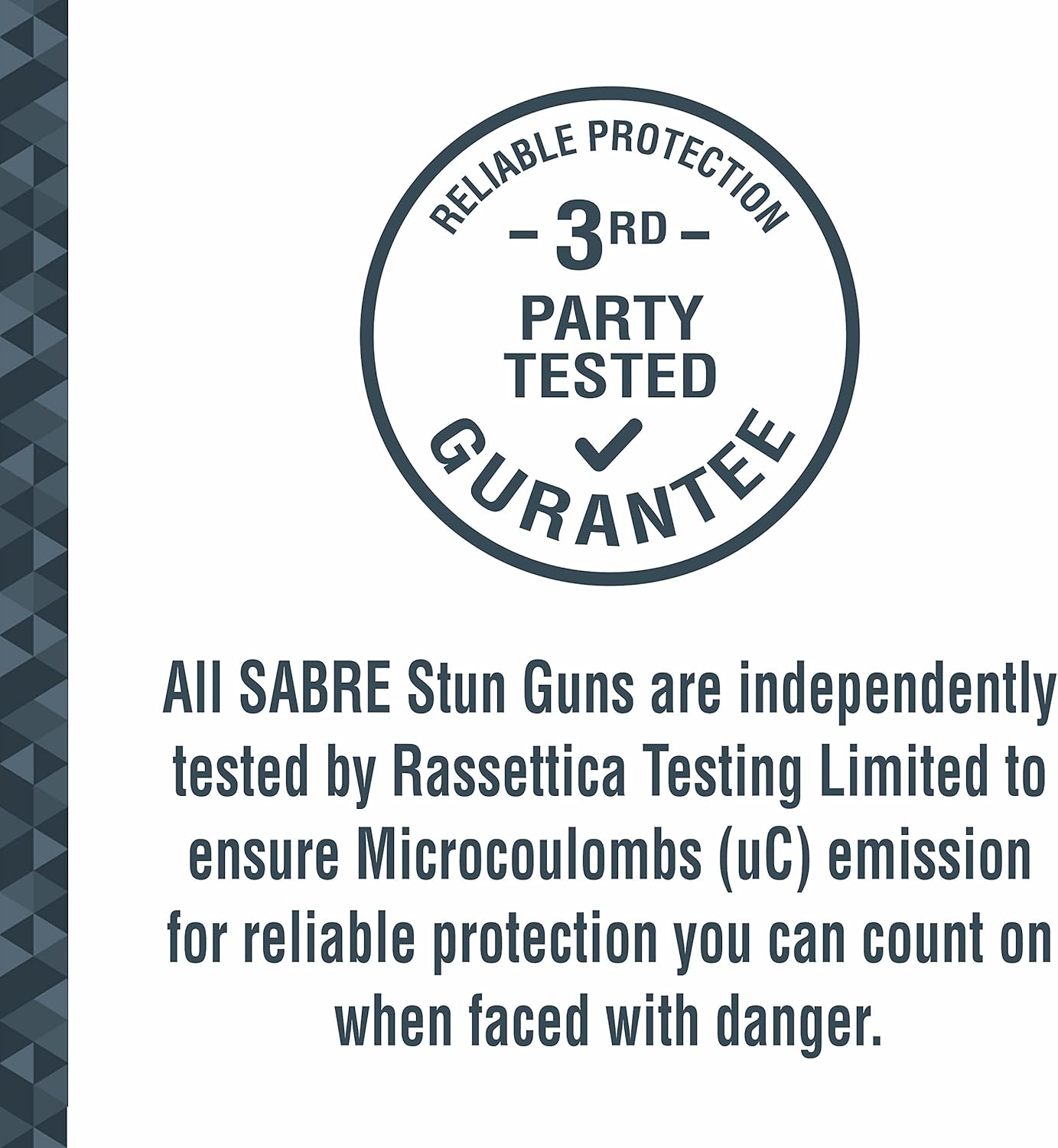 "SABRE stun gun third-party tested guarantee for reliable protection and safety assurance"