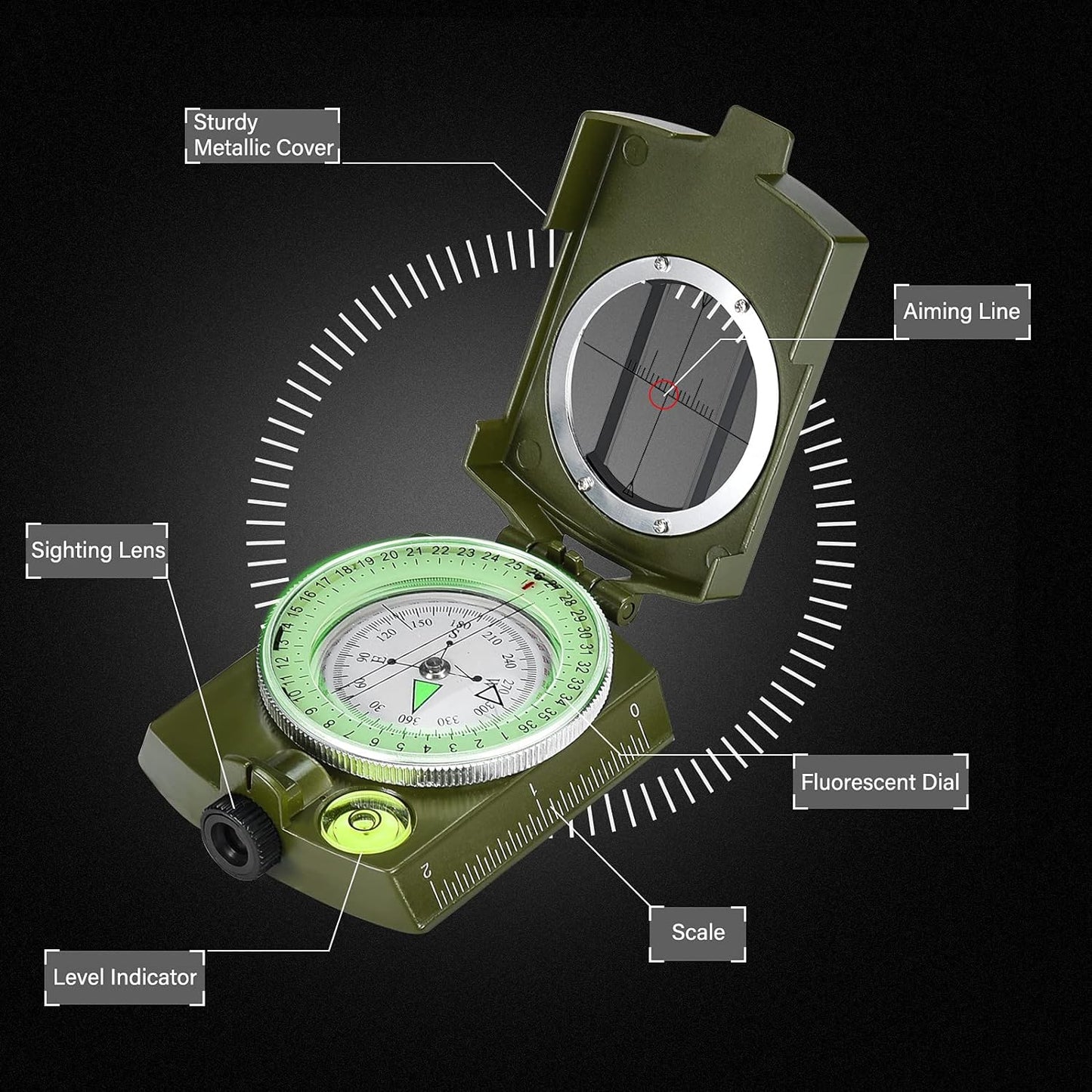 Military Grade Compass Lensatic Sighting | Waterproof| Shockproof