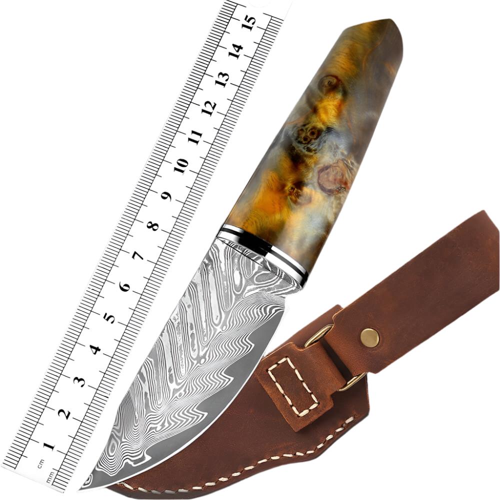 Damascus Fixed Blade Steel Knife | with Sheath