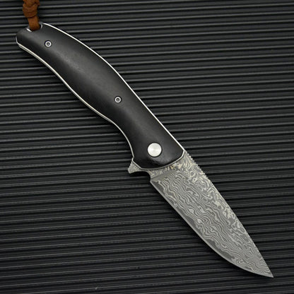 Damascus Steel Folding Knife Outdoor| HRC 58-59