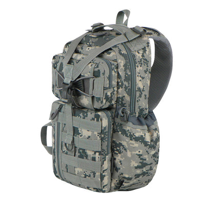 EastWest U.S.A RT525 waterproof traveling bag with MOLLE system and adjustable strap in camo design.