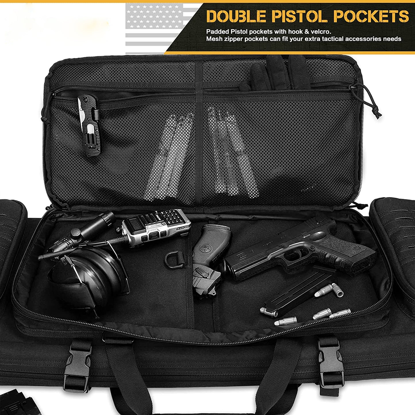 Double Rifle Case Gun Bag with pisttol pockets