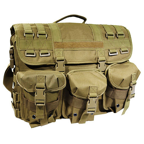 Tactical laptop carry bag with MOLLE pouches in coyote brown