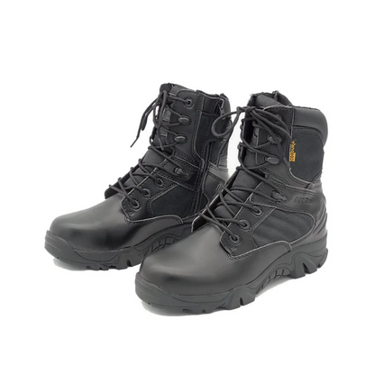 black leather military boots