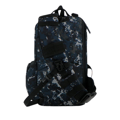 EastWest U.S.A RT525 waterproof traveling bag with adjustable strap and MOLLE system in camo design.