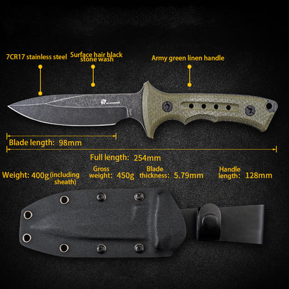 7CR17 Tactical Steel Knife | Fixed Blade | Linen Handle |with Sheath