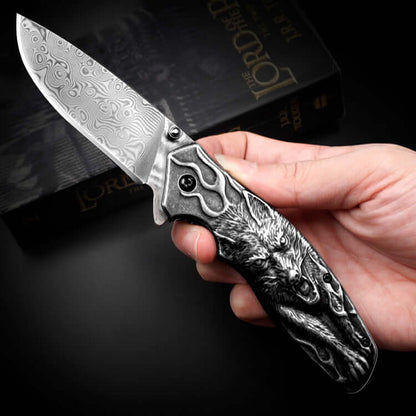 Damascus Steel Folding Knife | Powder Steel