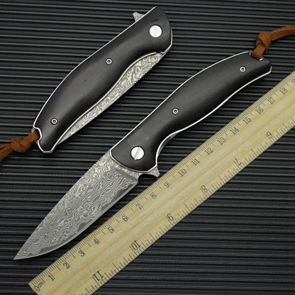 Damascus Steel Folding Knife Outdoor| HRC 58-59