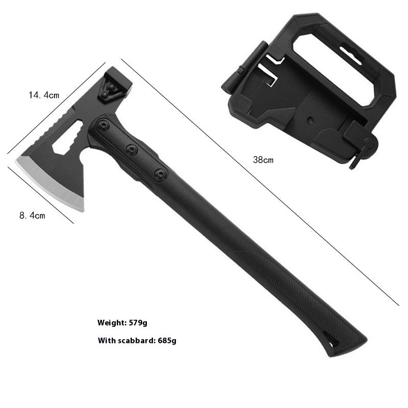 Multifunctional tactical axe with ABS handle and sheath for camping and outdoor survival, 40x15cm, stainless steel blade