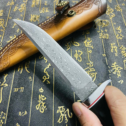 Mini Damascus Steel Knife | with Holster | HRC 58-60